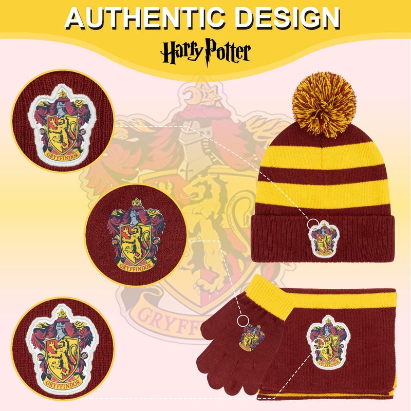 Harry Potter Winter Hat and Gloves with Set, Gryffindor, Slytherin, Hufflepuff, Ravenclaw, Winter Set 5-13 Year Olds - Image 4